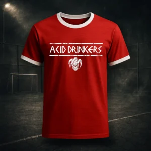 pilkarska-koszulka-acid-drinkers-444-months-of-metal-czerwona-przod Piłkarska koszulka Acid Drinkers - „444 Months of Metal” (czerwona)